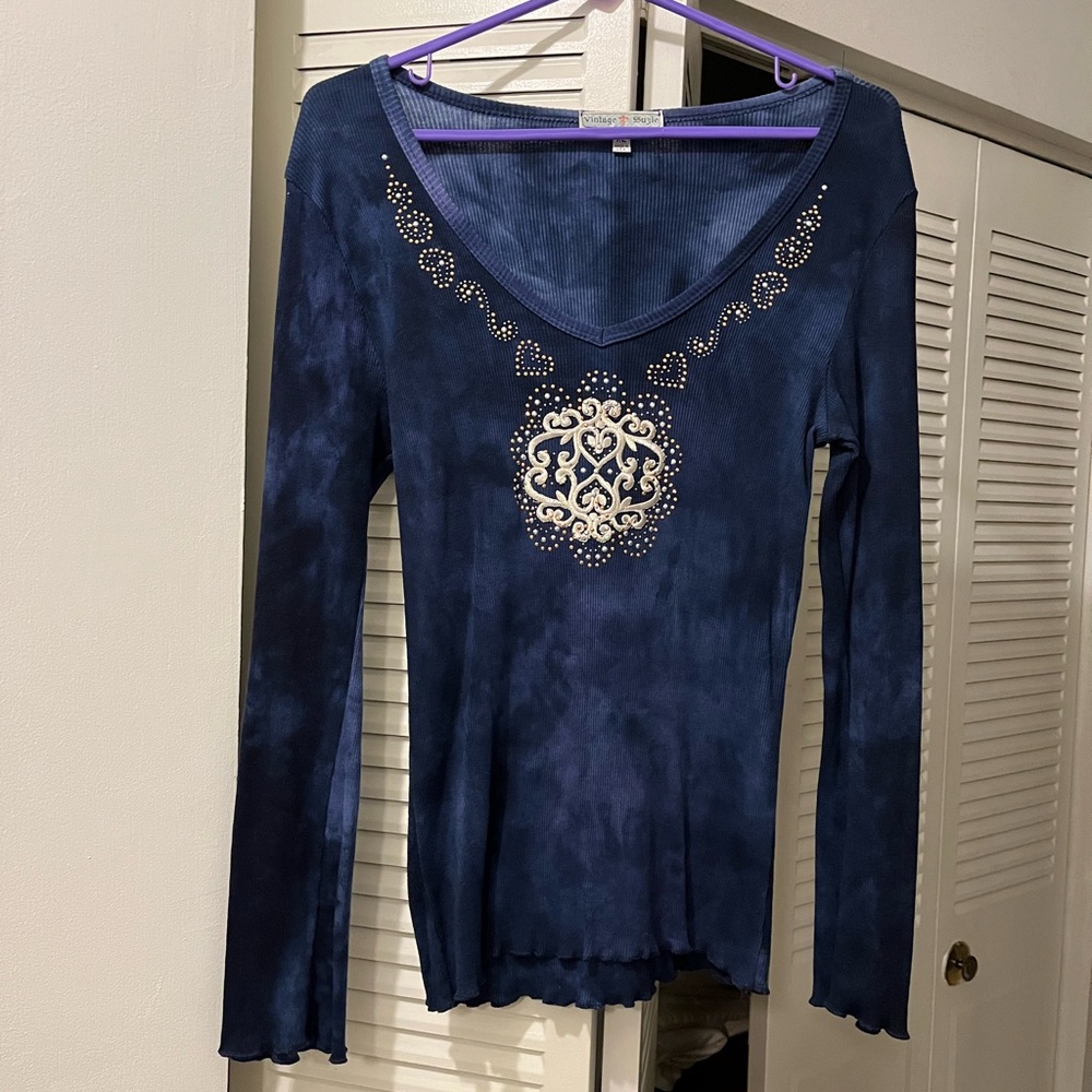 Vintage Suzie Tie-Dye Long-Sleeve Thermal Top, Size XL
